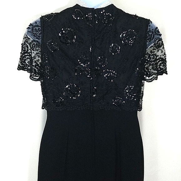 Cocktail dress short sleeve formal sequin circle maxi black lace stretch Small - Picture 8 of 12